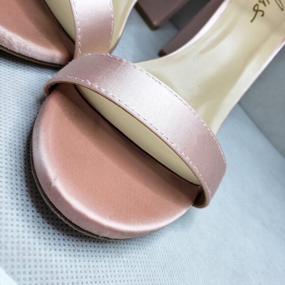 Lulu's Blush Pink Satin Ankle Strap Block Heel Shoe SIZE 9 - Picture 7 of 11